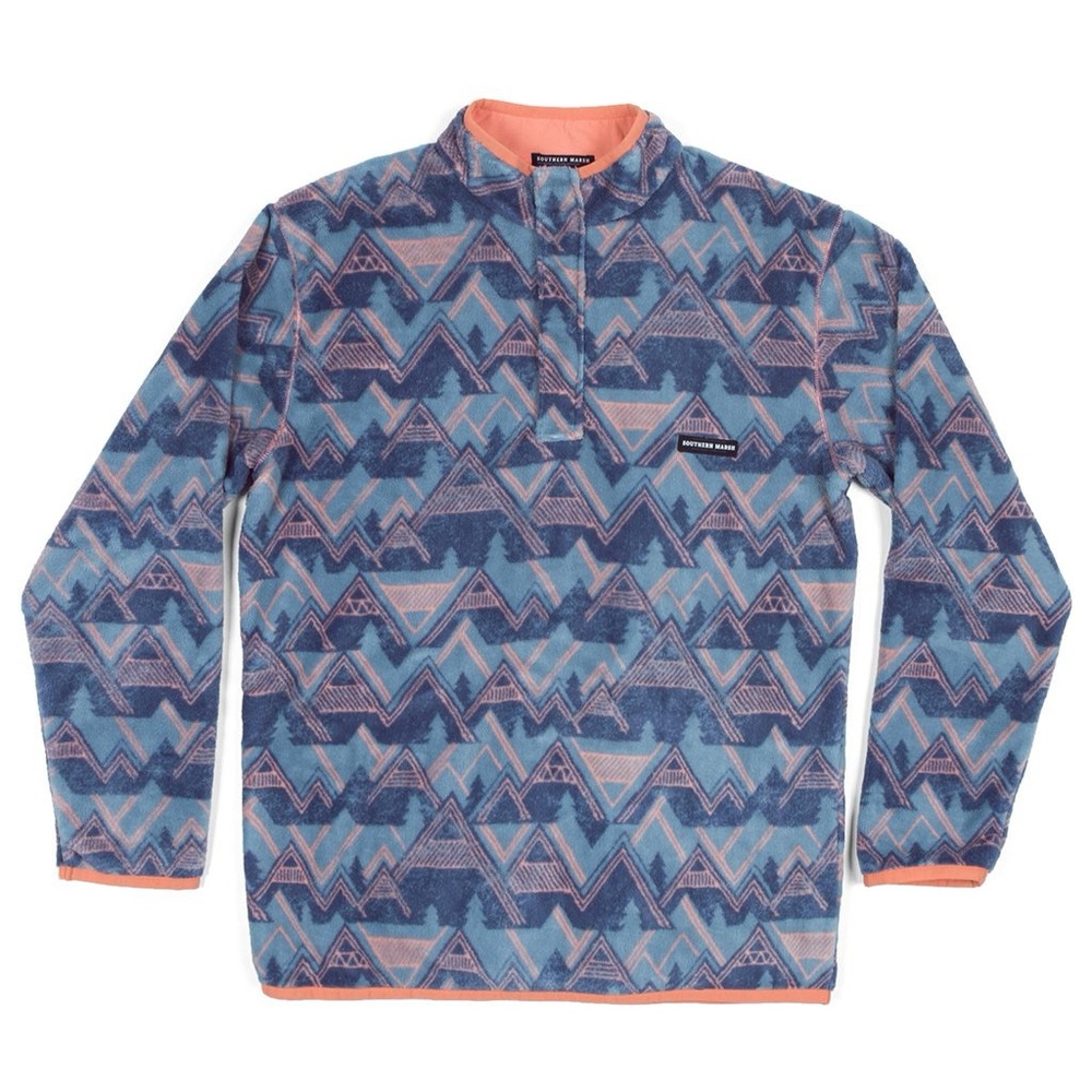 Southern Marsh Blue and Pink Geometric Print Quarter Zip Fleece Sz M